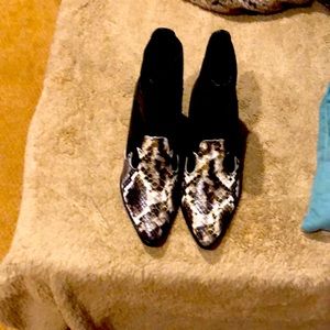 Coconuts ankle bootie, black upper with snakeskin
